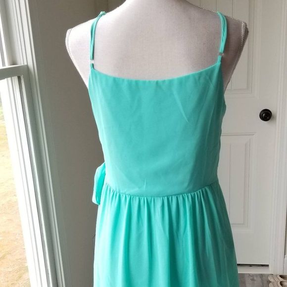 Buttons Aqua Faux Wrap Dress Ties at Hip in Size Large - Picture 4 of 8